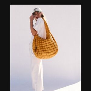 FREE PEOPLE Quilted Puffer Shoulder Bag Mustard Yellow Gold NWOT